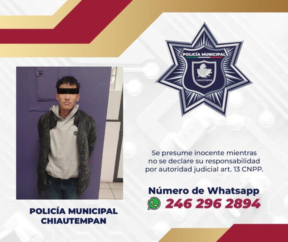 Detiene Policía de Chiautempan a masculino por robo de motocicleta